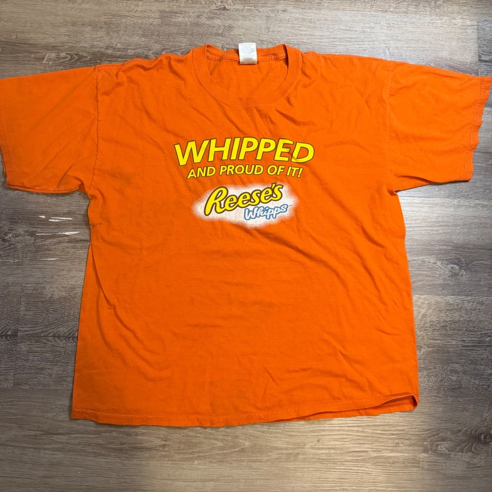 Vintage Reeses Whipps Whipped and Proud of It Orange Graphic T-Shirt Mens XL